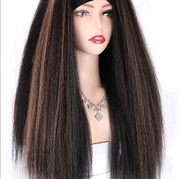 - Human hair blend Yaki straight headband wig main image 4